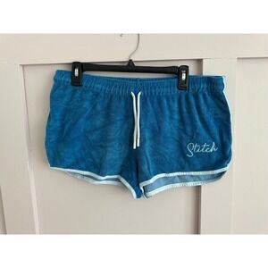 Disney Lilo & Stitch Blue Terry Cloth Lounge Shorts Womens Large Embroidered